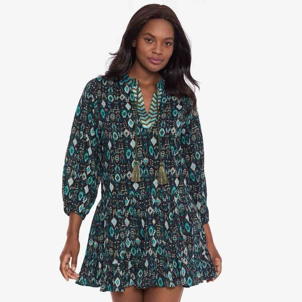 NWOT Miraclesuit Beach Dress Cover Up Bijoux Black and Teal Aztec S - Picture 2 of 13